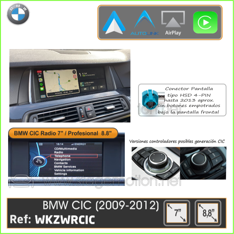 Kit Wireless Car-Play Wireless + Android Auto USB + Reproductor USB + Puertos Cámaras Visión BMW CIC (2009-2012)