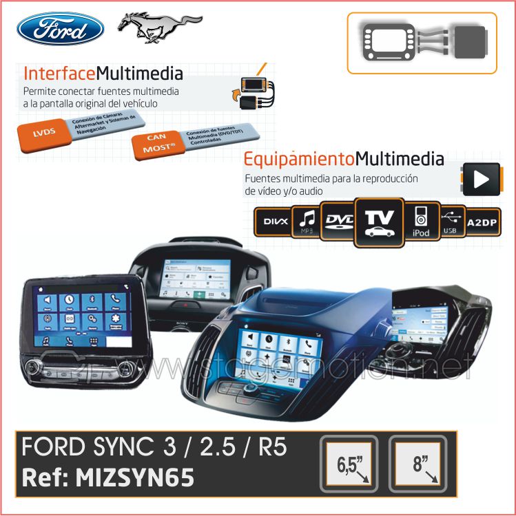 Interface Entradas Vídeo Auxiliar RCA + VGA FORD SYNC-3 (desde 2016) Pantallas 6,5&quot; o 8&quot; táctiles capacitivas