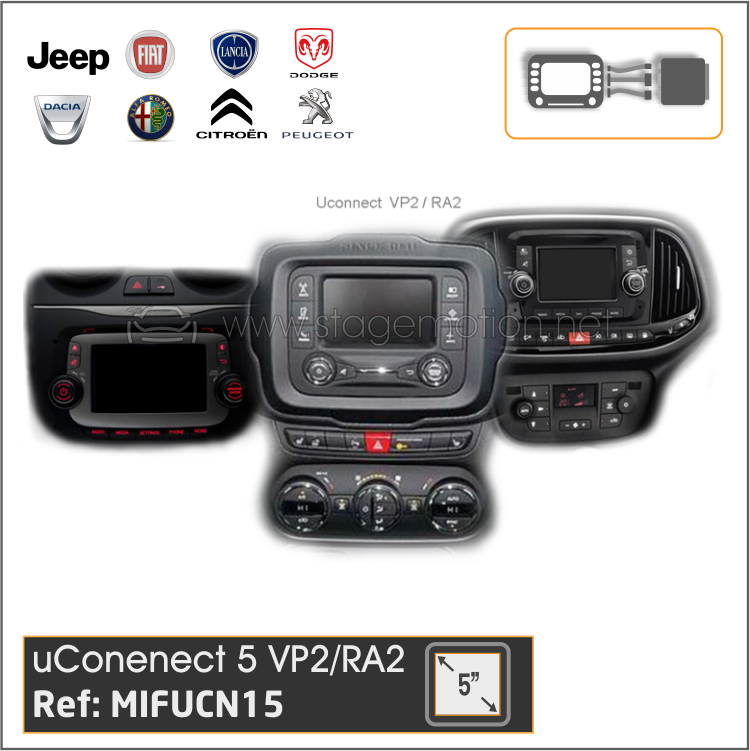 Interface Vídeo + Cámaras FIAT y Boxer UConnect 5.0 (desde 2013 VP2/RA2) Con 1-DIN adosada a la parte trasera