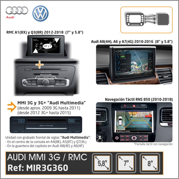 Interface Vídeo + Cámaras Visión MMI 3G/3G+ Audi RMC y RNS-850