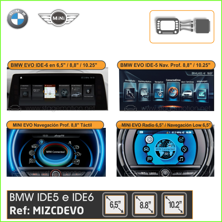 Interface Cámaras + Vídeo AUX BMW / MINI Series F y G (EVO ID5&amp;ID6 desde aprox. 2017) Pantallas: 6.5&quot;/8.8&quot;/10.2&quot;