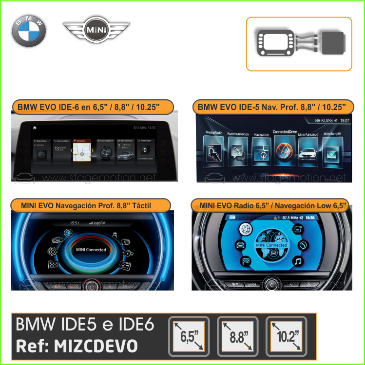 Interface Cámaras + Vídeo AUX BMW / MINI Series F y G (EVO ID5&amp;ID6 desde aprox. 2017) Pantallas: 6.5&quot;/8.8&quot;/10.2&quot; *Sustituido por MIACDEVO