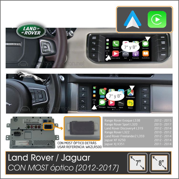 Kit Car-Play Wireless + AndroidAuto + USB LandRover/Jaguar (Versiones III y IV de 7&quot; / 8&quot;) MOST 2011-2019