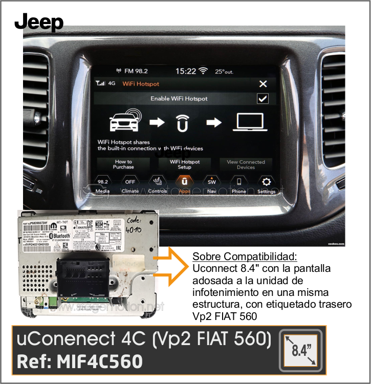 Interface Vídeo + Cámaras Visión JEEP Uconnect 4C (vp2 FIAT 520-560) 8.4"