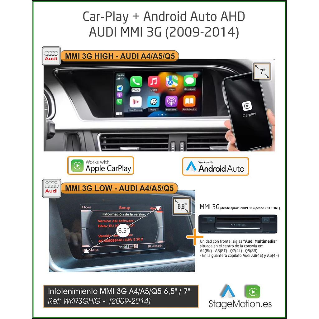 Kit Plus Audi MMI 3G High/Low A4/A5/Q5/A6/A7/Q7(2009-2014) Car-Play Wireless + Android Auto + Mirror-Link + Visión 180º *SUSTITUIDO POR WKA3GHIG