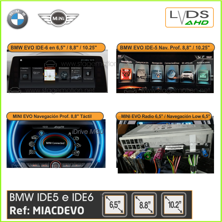 Interface AHD Cámaras + Vídeo AUX BMW / MINI Series F y G (EVO ID5&amp;ID6 desde aprox. 2017) Pantallas: 6.5&quot;/8.8&quot;/10.2&quot;