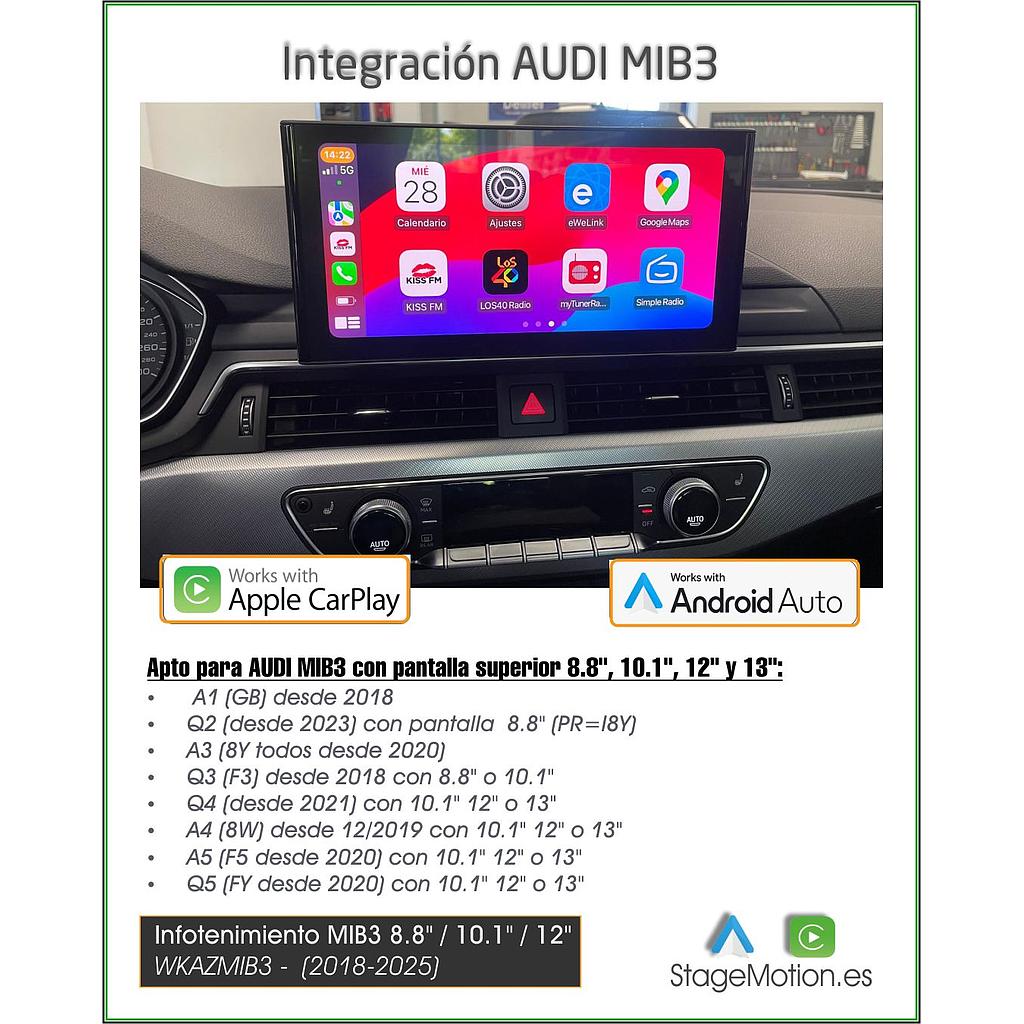 Kit Wireless Car-Play + Android Auto + Visión AHD MIB2P/MIB3/STD2 Audi 8.8&quot;/10,1&quot;/12&quot; Táctil (2018-2025)
