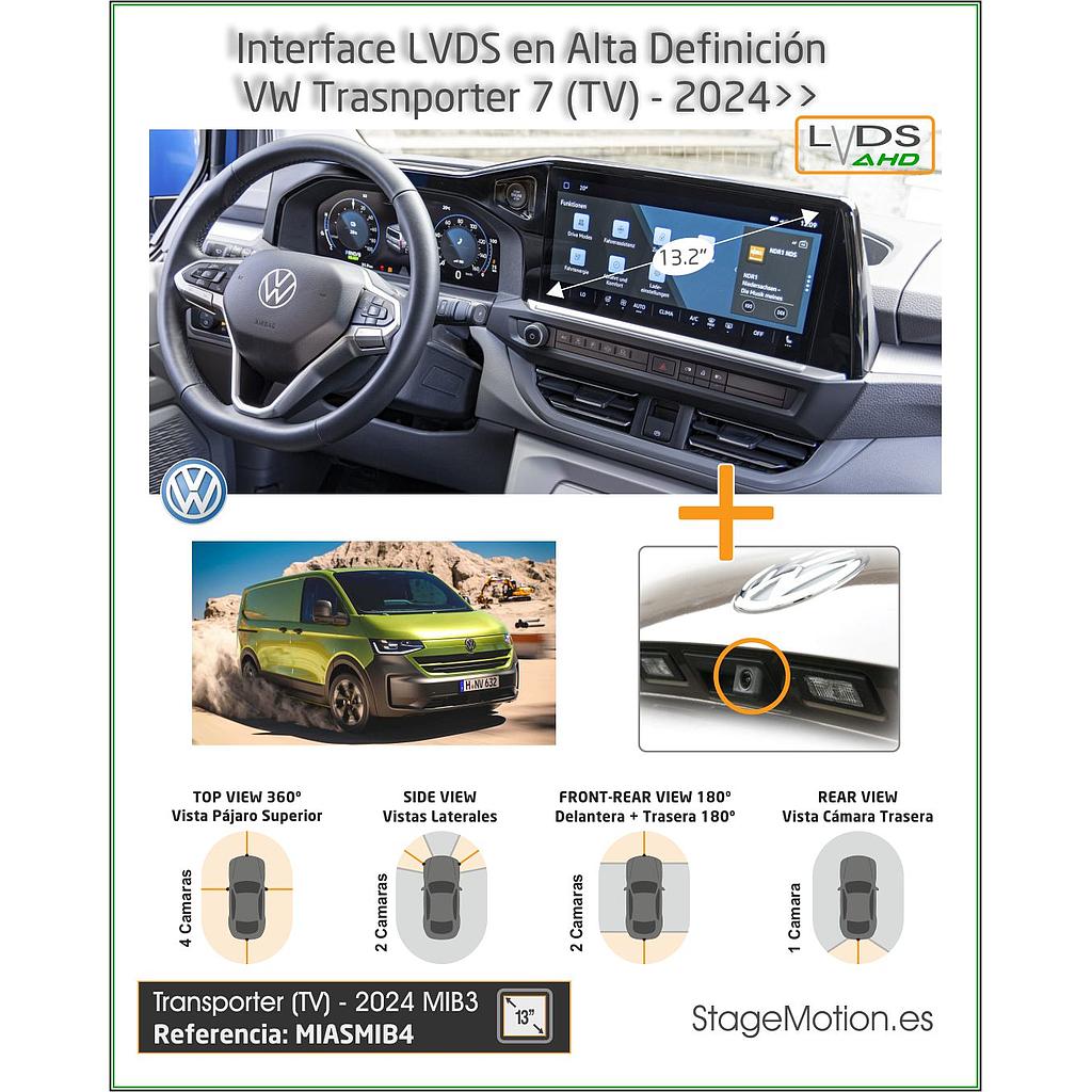 Interface AHD Vídeo Aux + Cámaras Visión VW TRANSPORTER 2025 (TV) 13,2&quot;