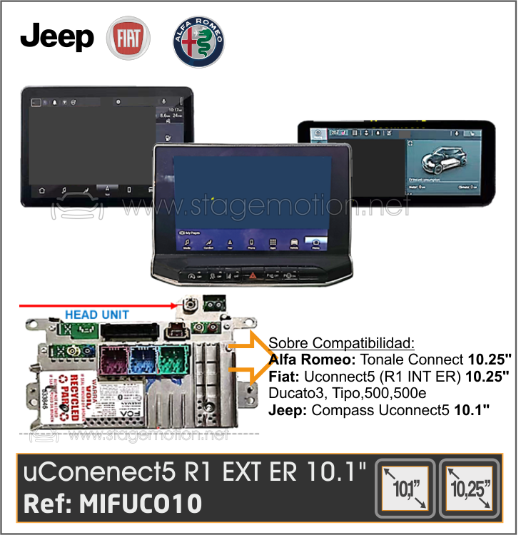 Interface Vídeo Visión Uconnect5 7"7/10.1"/10.25" (Pantalla Separada R1 EXT ER) FIAT/Jeep/AlfaRomeo AHD 1080