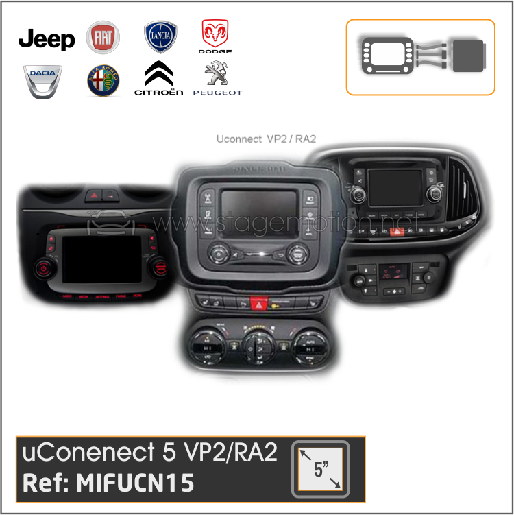 Interface Vídeo AHD + Cámaras FIAT y Boxer UConnect 5.0 (desde 2013 VP2/RA2) Con 1-DIN adosado
