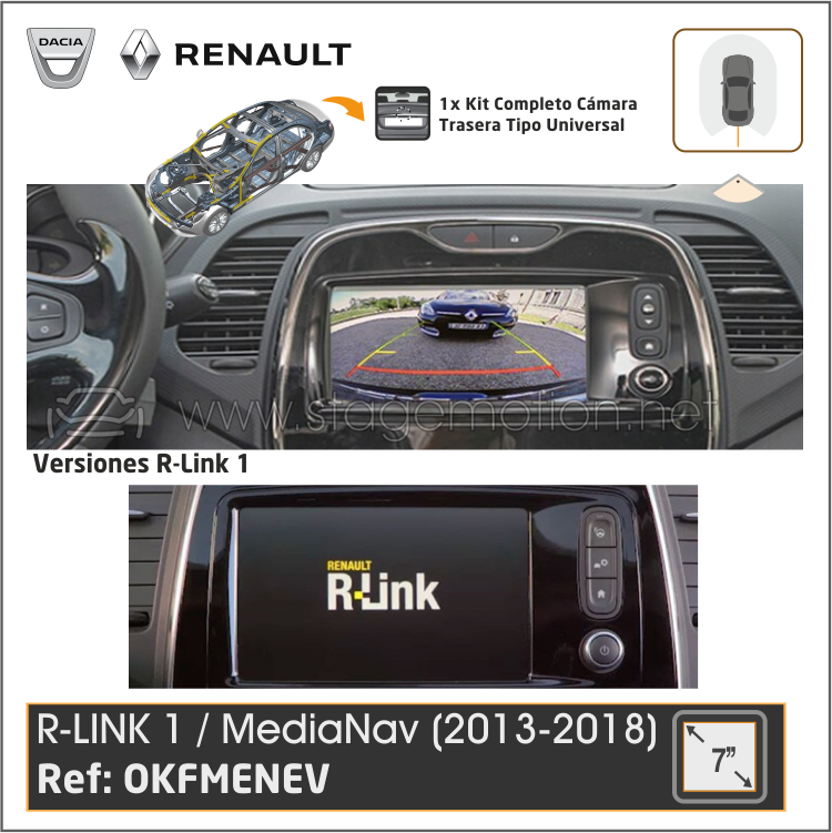 Kit Cámara Trasera R-Link1 Renault / Dacia / Fiat / Opel TomTom (7&quot;)