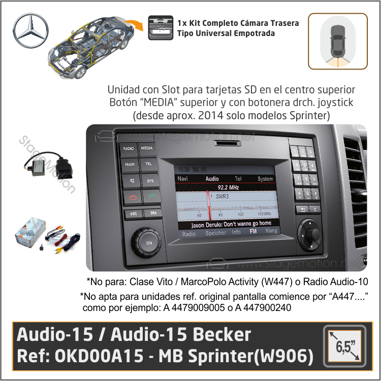 Kit RVC Integrado Mercedes-Benz - Audio15/Becker (desde 2014) Sprinter(W906)