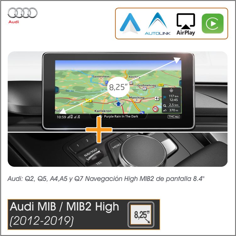 Kit Plus Audi MIB2 High 8.4" (A4/A5/Q5/Q7 2014-2019) Car-Play Wireless + Android Auto + Mirror-Link + USB + Visión 180º