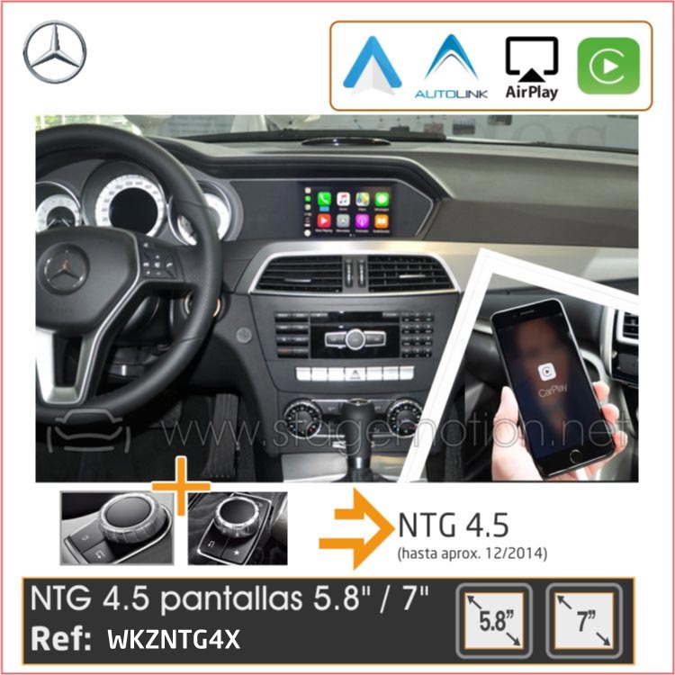 Kit MB NTG 4.5 / 4.7 (Audio20 6.5&quot; y 7&quot;) Car-Play Wireless + Android Auto + Mirror-Link + USB-HDMI + Visión 180º