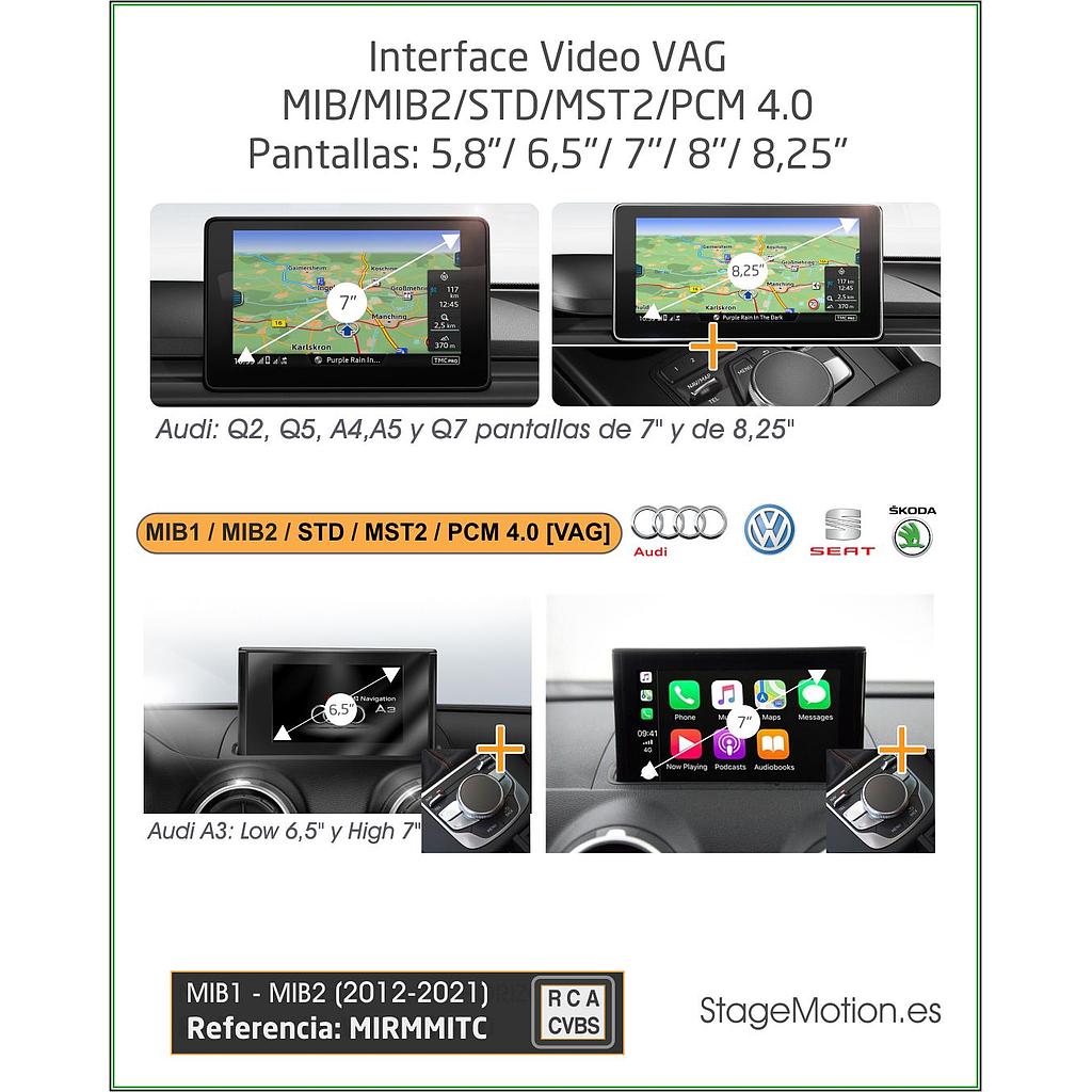 Interface Cámaras Visión + Video AUX Audi/VW/SEAT/SKODA/Porsche MIB Touch 5,8"/6,5"/7''/8''/8,25"