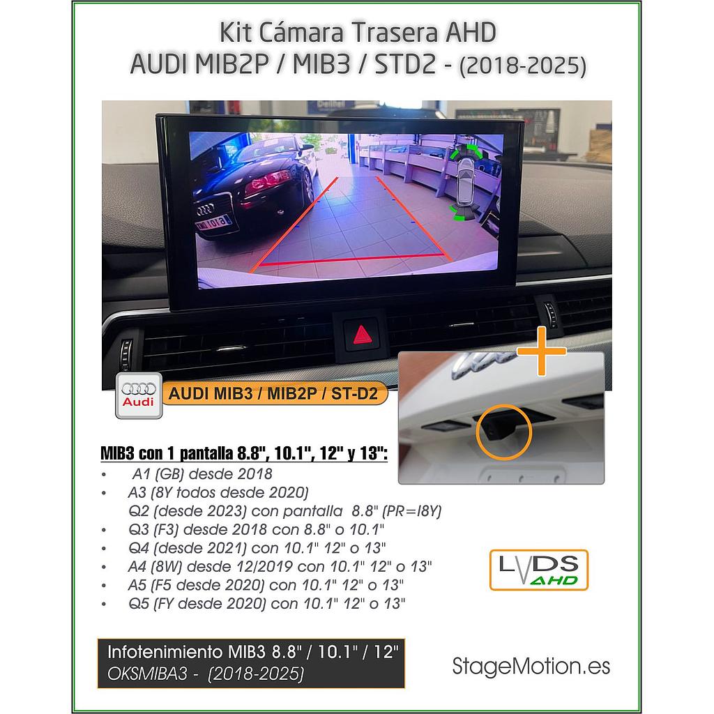 Kit Cámara HD Trasera MIB3 Audi A1/A3/Q2/Q3/A4/A5/Q5 Táctil 8.8"-10.1"-12"