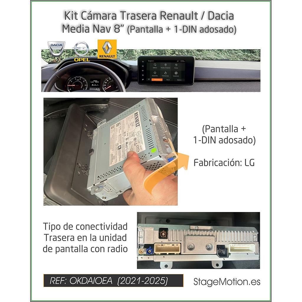 Cableado Cámara Trasera Renault/Dacia MediaNAV/Media DISPLAY 8&quot; *Pantalla + 1-DIN adosado