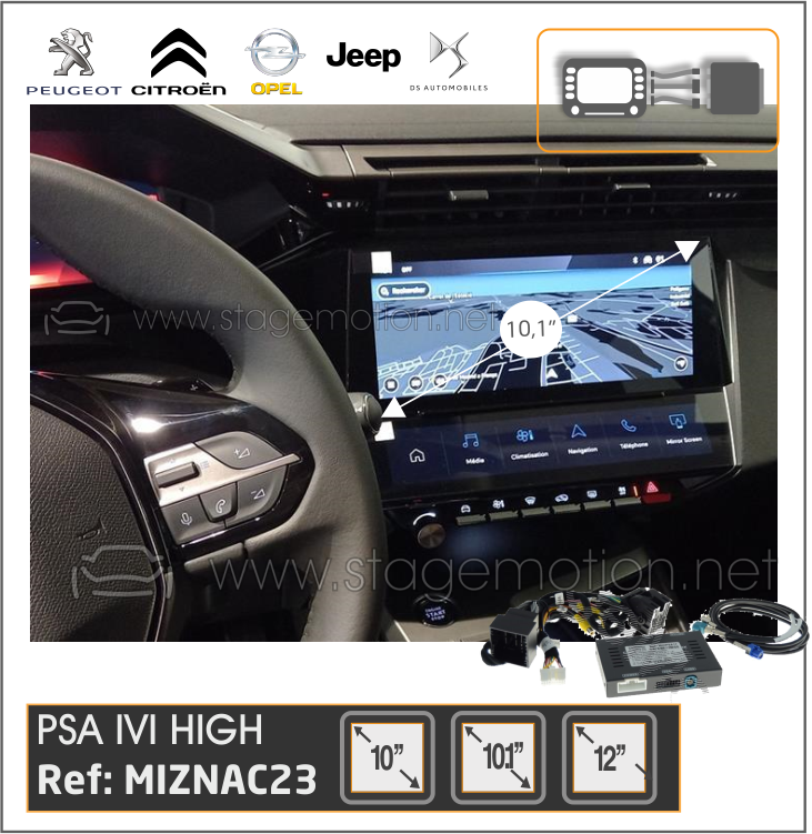 Interface Cámaras + Vídeo Aux PSA/OPEL/FIAT/JEEP/FORD IVI HIGH/MID 12" y JEEP 10.1"