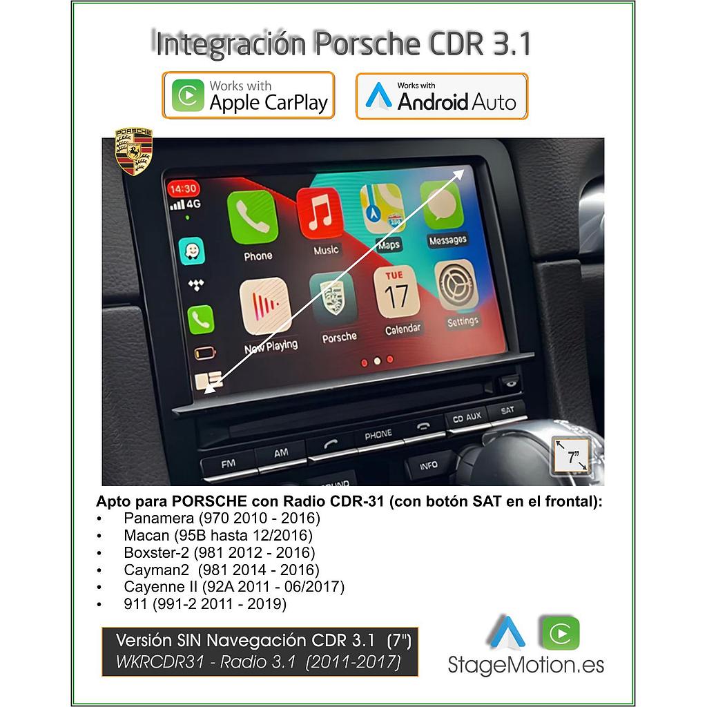 Kit Plus Porsche RADIO CDR-31 (2011-2015) Wireless Car-Play + Android Auto + USB Media + Visión 180º