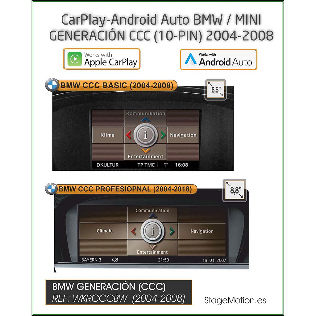 Kit Wireless Car-Play + Android Auto + Reproductor USB + Puertos Cámaras Visión para BMW CCC 6,5&quot;/8&quot; (2004-2008)