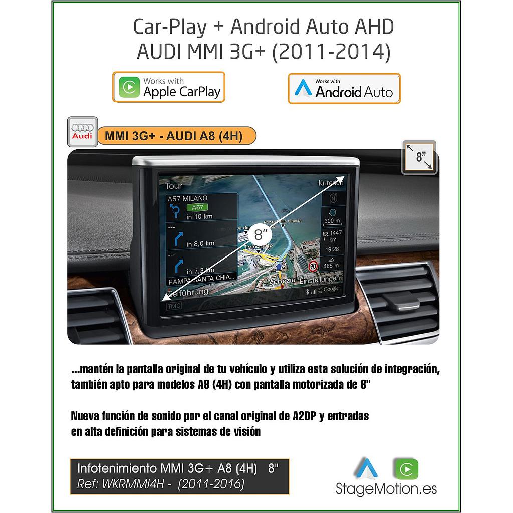 Kit Plus Audi A8(4H 2011-2016) Car-Play Wireless + Android Auto + Mirror-Link + USB + Visión 180º