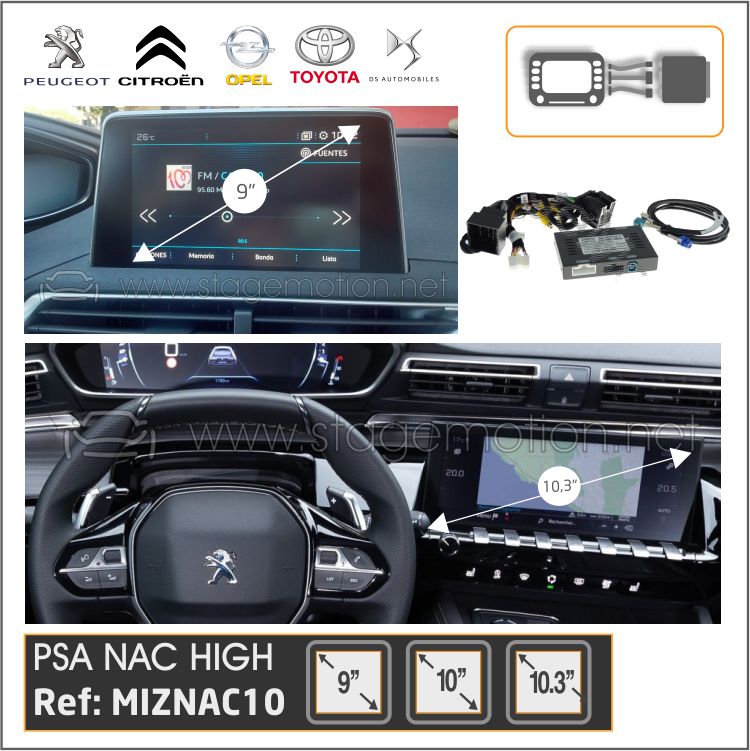 Interface AHD PSA NAC Cámaras + Vídeo Aux Peugeot/Citroën/DS/Toyota/Opel (2017-2023) 7&quot;/8&quot;/9&quot;/10&quot;