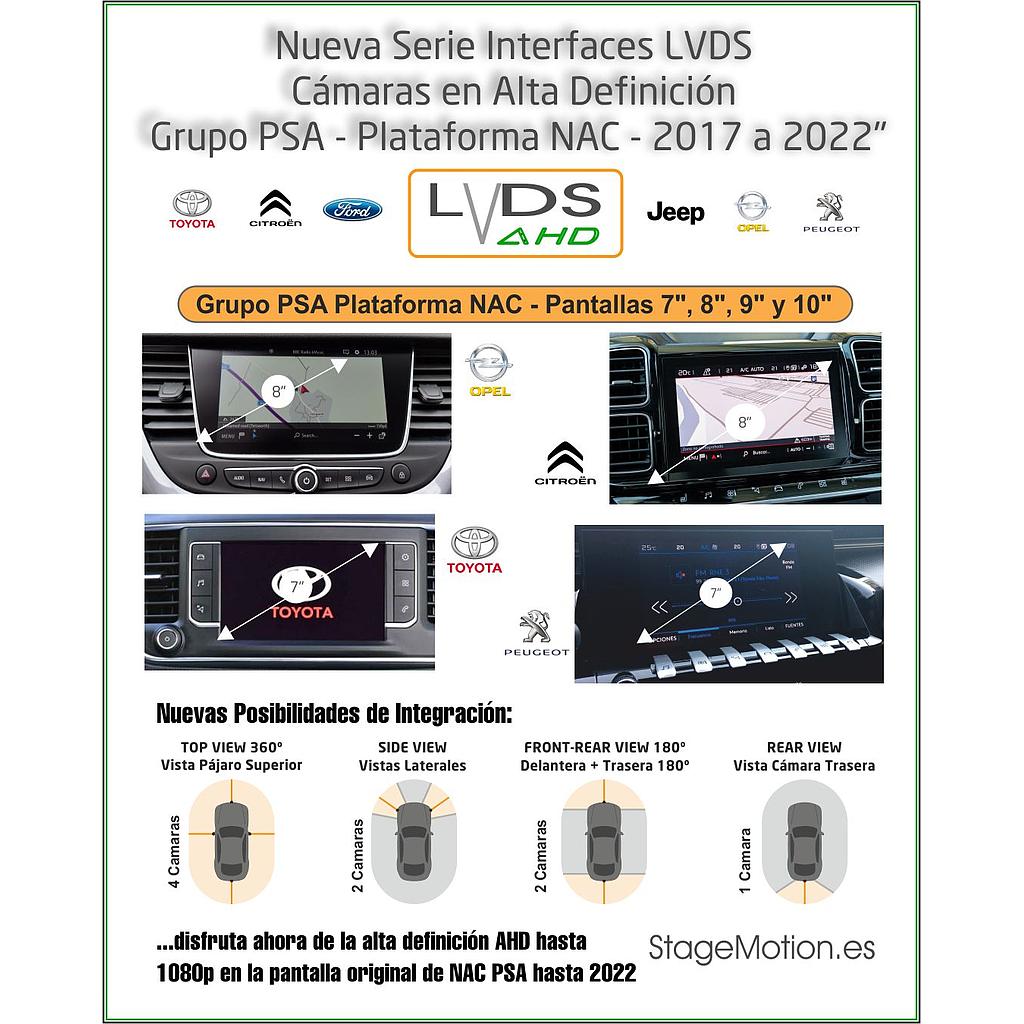 Interface AHD PSA NAC Cámaras + Vídeo Aux Peugeot/Citroën/DS/Toyota/Opel (2017-2022) 7"/8"/9"/10"