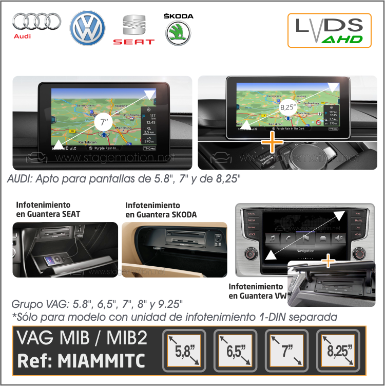 Interface AHD Cámaras Visión + Video AUX Audi/VW/SEAT/SKODA MIB/MIB2 con 5,8&quot;/6,5&quot;/7''/8''/8,25&quot;/9.2&quot;