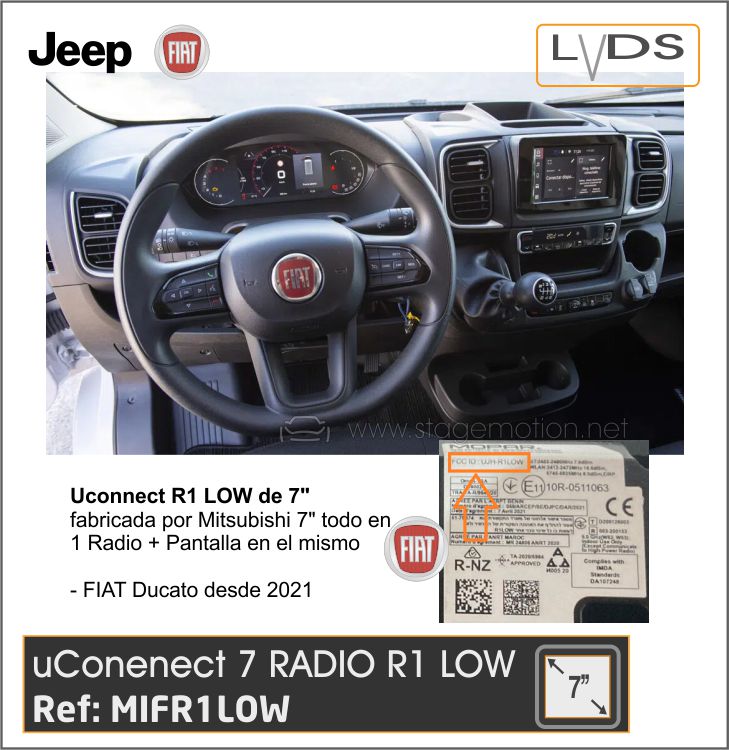 Interface Vídeo + Cámaras Visión FIAT Ducado Uconnect 7' RADIO R1 LOW (pantalla Mitsubishi 7&quot; todo en 1)