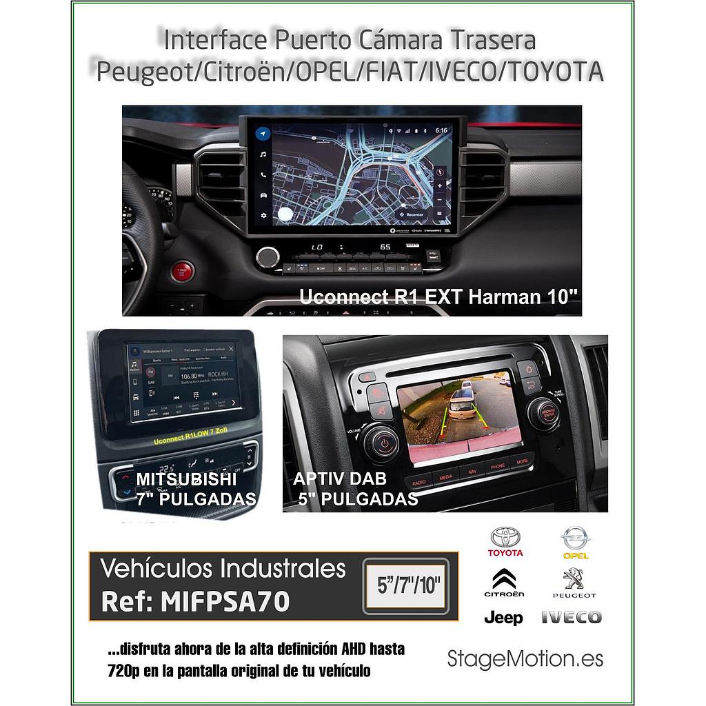 Kit AHD + Cámara Trasera Peugeot/Citroën/OPEL/FIAT/IVECO/TOYOTA APTIV(5"MCA250-DAB-RVC) / Mitsubishi(7" R1 LOW) / Harman(10"Uconnect R1 EXT)