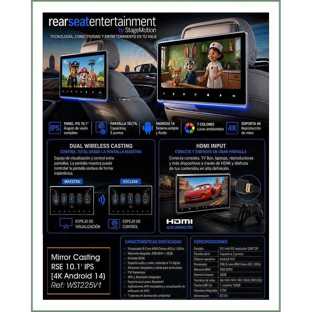 Pantalla Entretenimiento RSE 10.1' [Curved 4K + DualCasting] (v.2025)