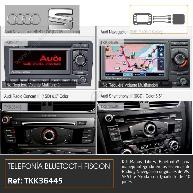 Telefonía Bluetooth FISCON &quot;PLUS&quot; para Audi y Seat RNS-E / BNS-5.0 / Concert-Symphony_3