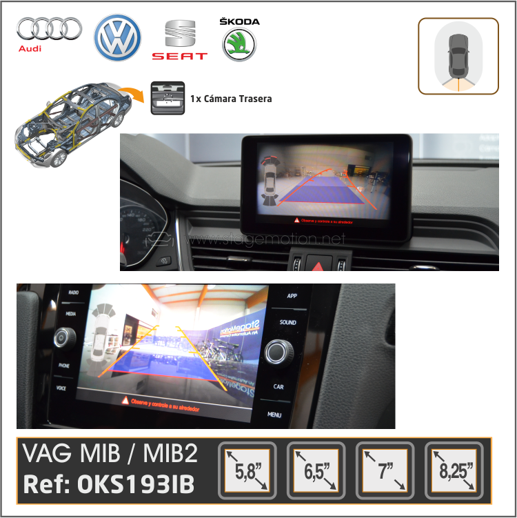 Kit RVC Integrado Audi/VW/Skoda/Seat MIB2 5.8&quot;/6.5&quot;/7&quot;/8&quot;/9.2&quot;