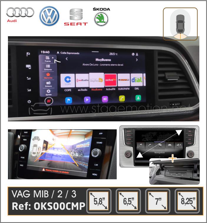 Kit RVC AHD Integrado MIB Audi/VW/SEAT/SKODA 5.8"/6.5"/7"/8.25"/9.2"