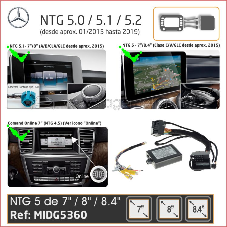 Kit RVC Integrado para Mercedes-Benz Clases A / GLA / GLC / GLE / C(S205 State) / V / GLS / CLA-SB - NTG 5.1