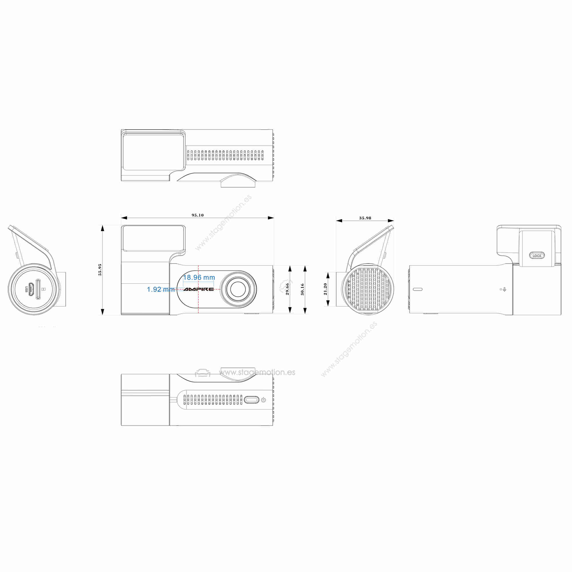 Kit Dashcam dual AMPIRE, cámara frontal 2K y cámara trasera AHD, WiFi y GPS para Mercedes