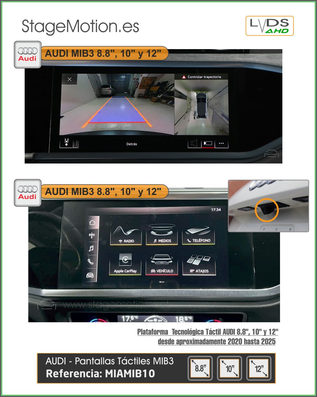 Interface AHD Cámaras/Vídeo AUX Audi MIB2P+MIB3 (2019>>) * Pantallas 8.8"/10,1"/12"