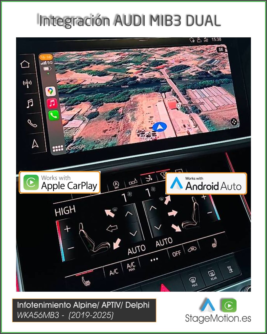 Kit Wireless Car-Play + Android Auto + Visión AHD AUDI MIB3 10"/13" y PORSCHE PCM 5.0/6.0 (2018-2025)