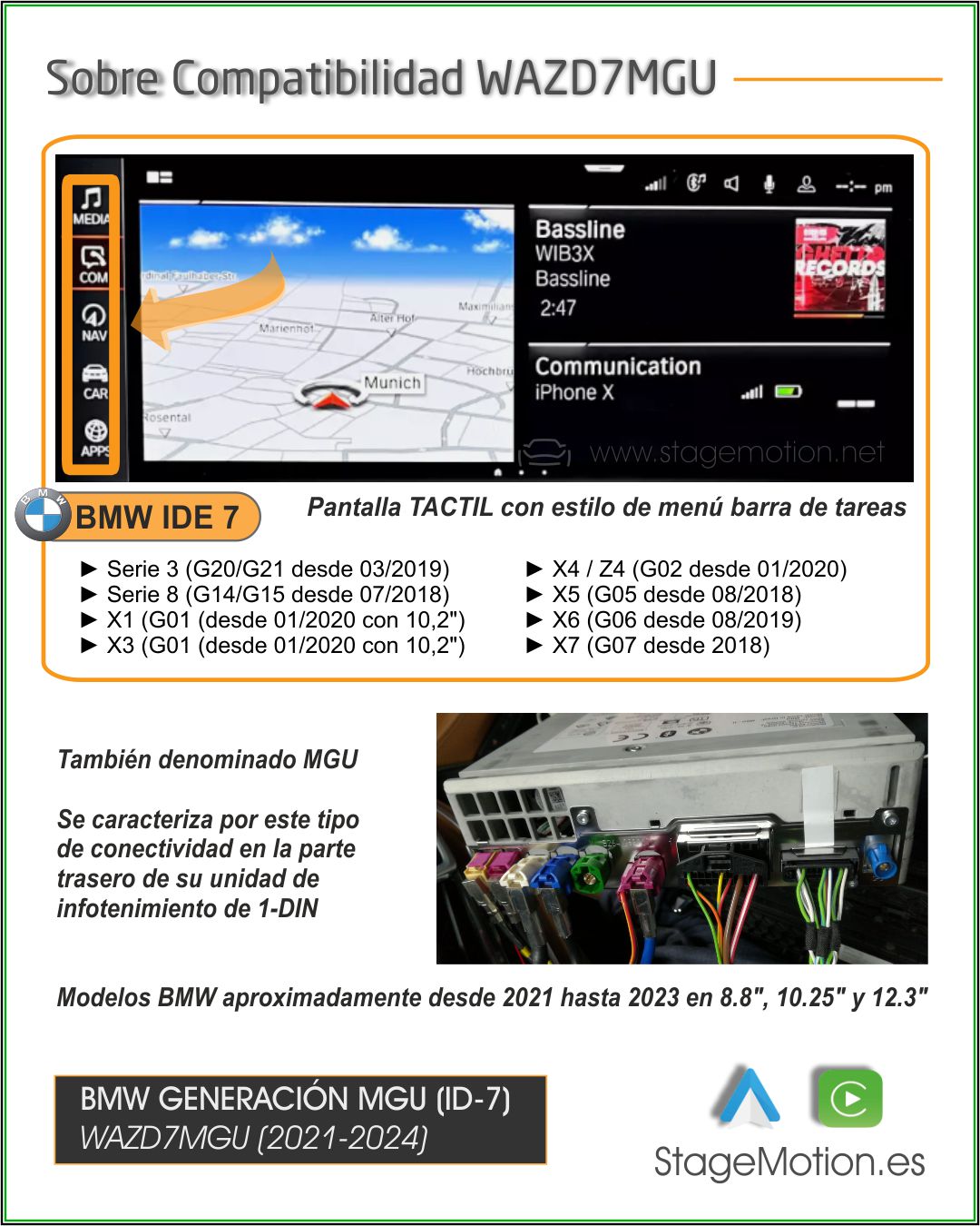 Kit AHD Car-Play Wireless + AndroidAuto + USB BMW MGU (ID7 PR: S6C4A/S6U3A)