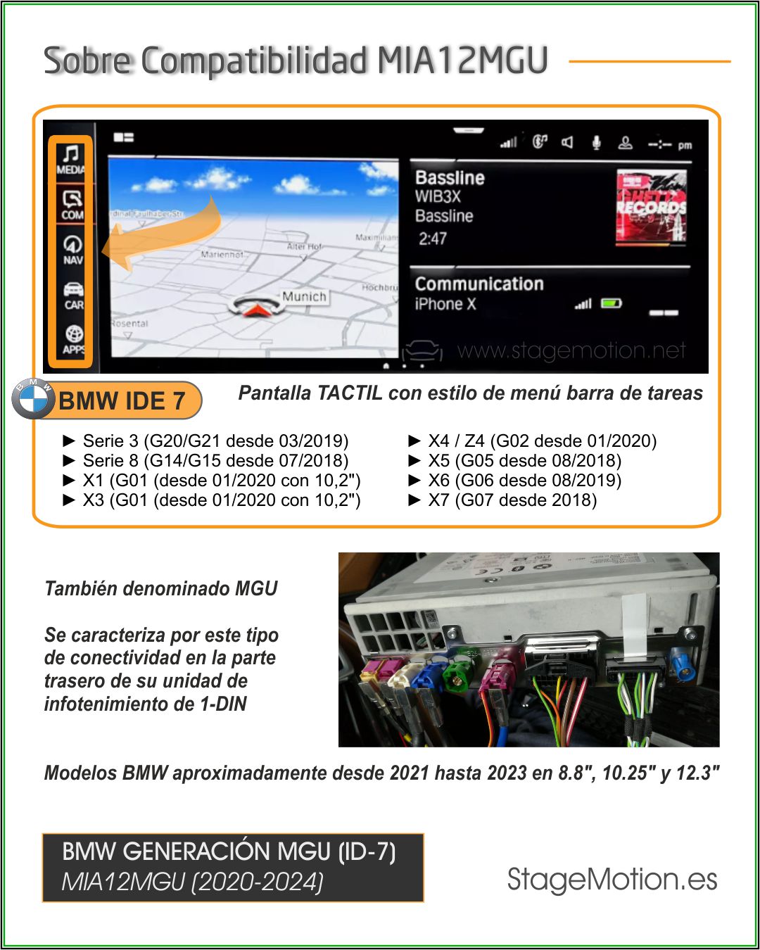 Interface AHD BMW MGU Cámaras + Vídeo AUX 8.8"/10,25"/12.3" (ID7 PR: S6C4A/S6U3A)