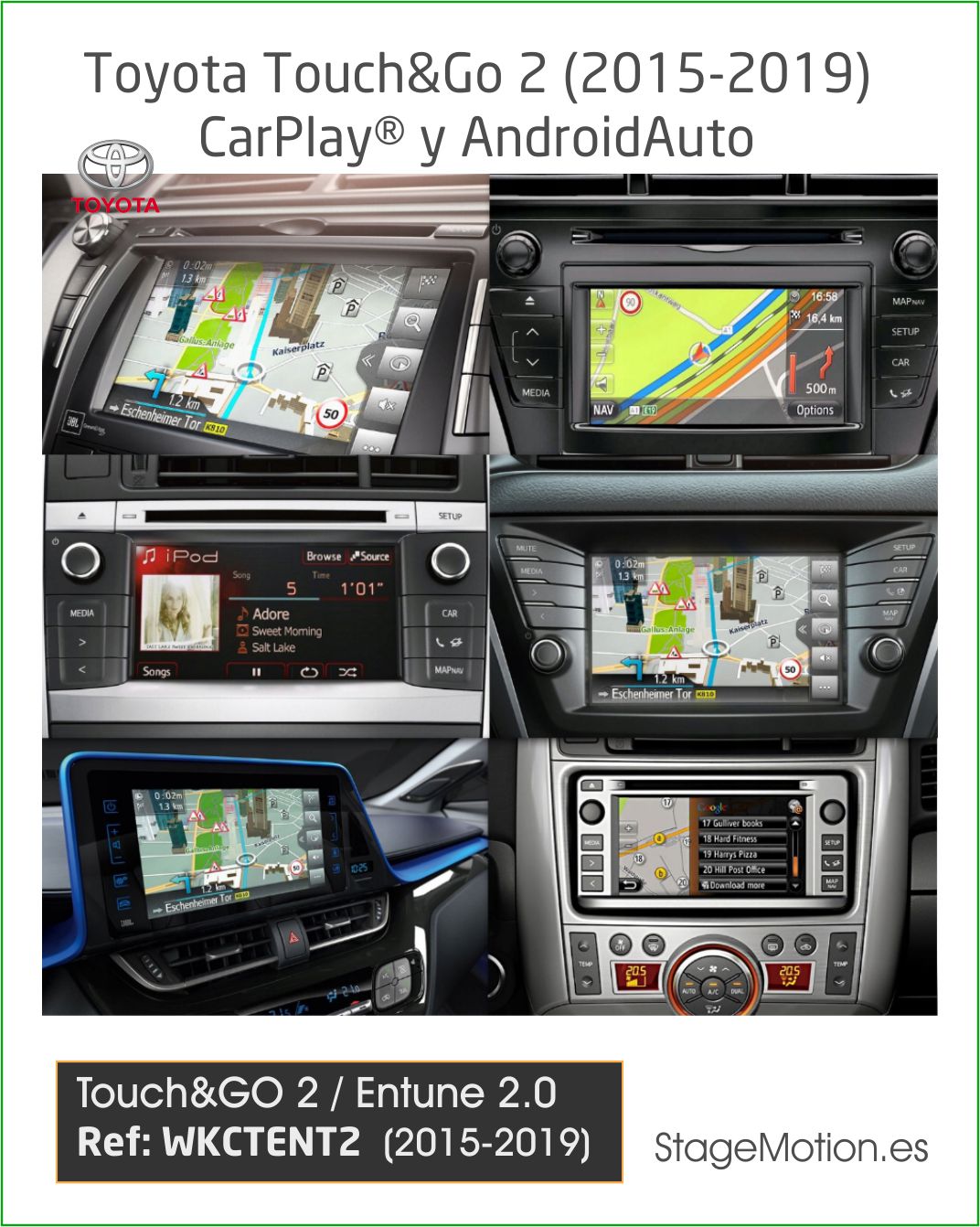 Kit Wireless Car-Play + Android Auto + USB + Visión 180º Toyota Touch&Go2 y Entune 2.0