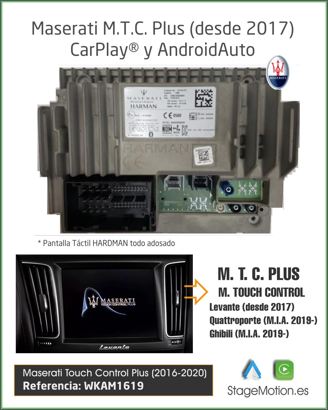 Kit Wireless Car-Play Wireless + Android Auto Wireless + Cámaras Visión Maserati Levante (desde 2017)