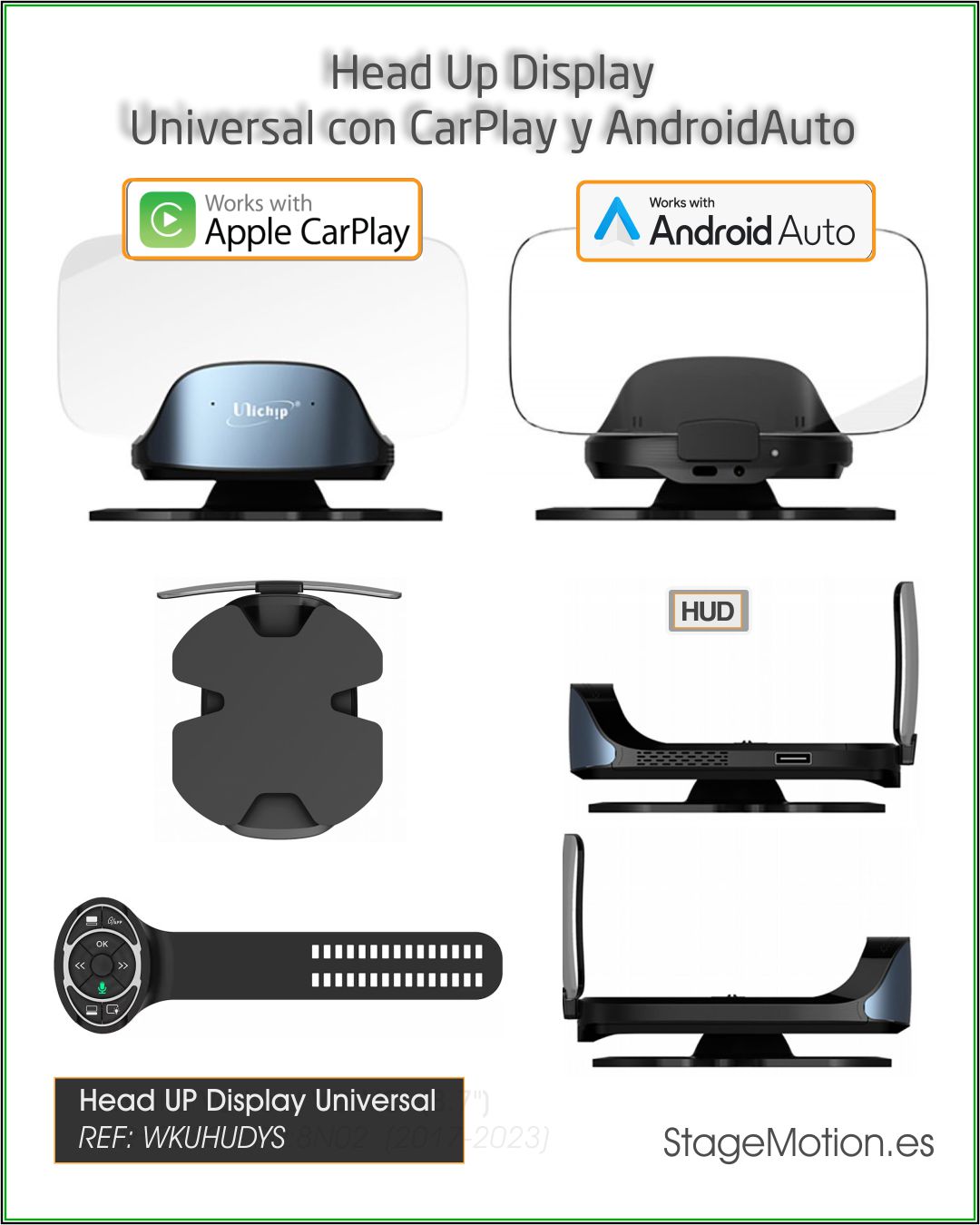 HUD (Head UP Display Color) Wireless CarPlay + Android Auto