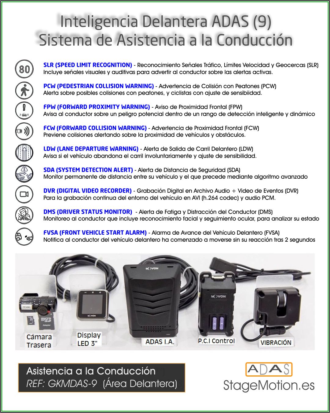 ADAS (9) Asistencia Inteligente Delantera (Industrial/Trailer/Vehículo)