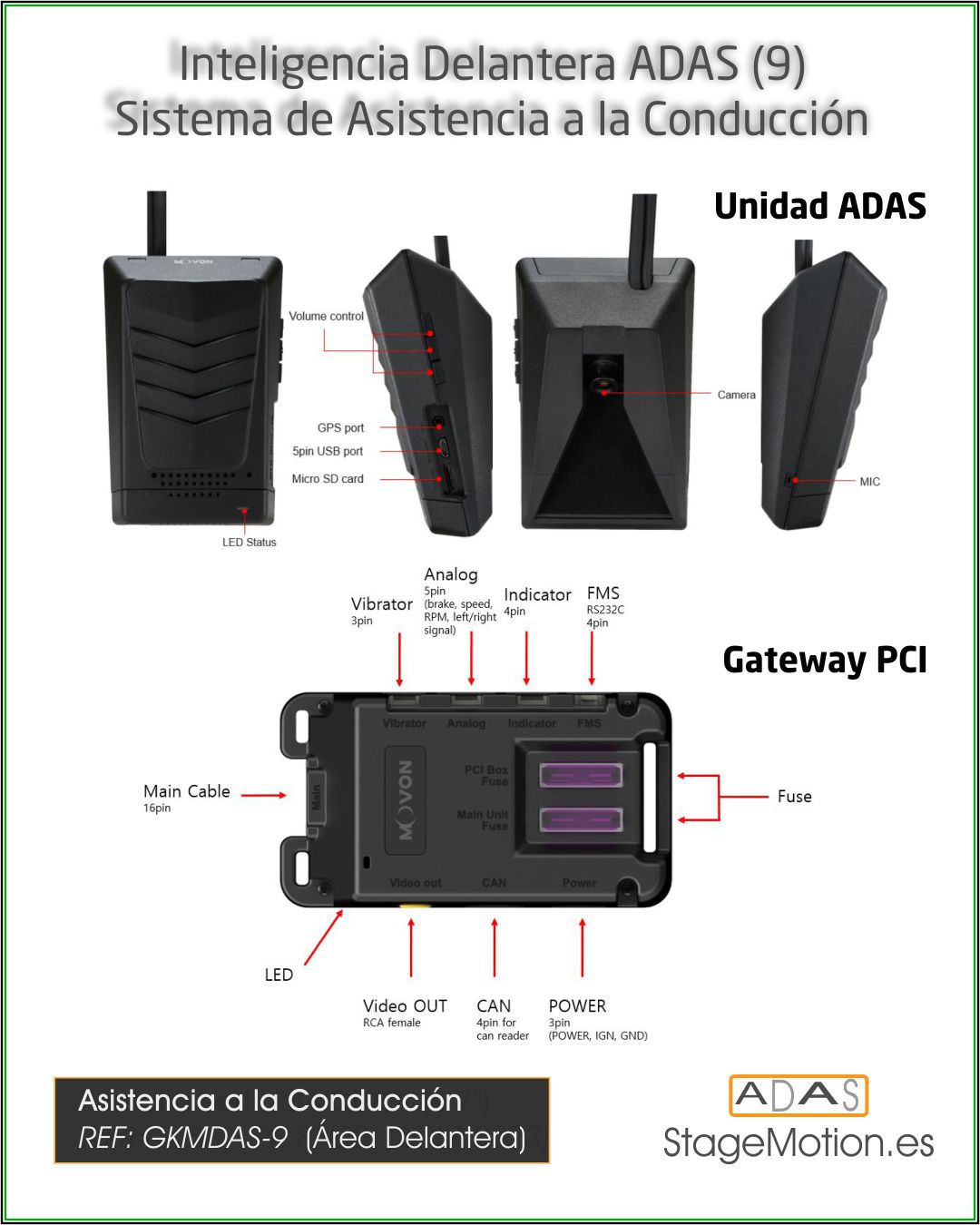 ADAS (9) Asistencia Inteligente Delantera (Industrial/Trailer/Vehículo)