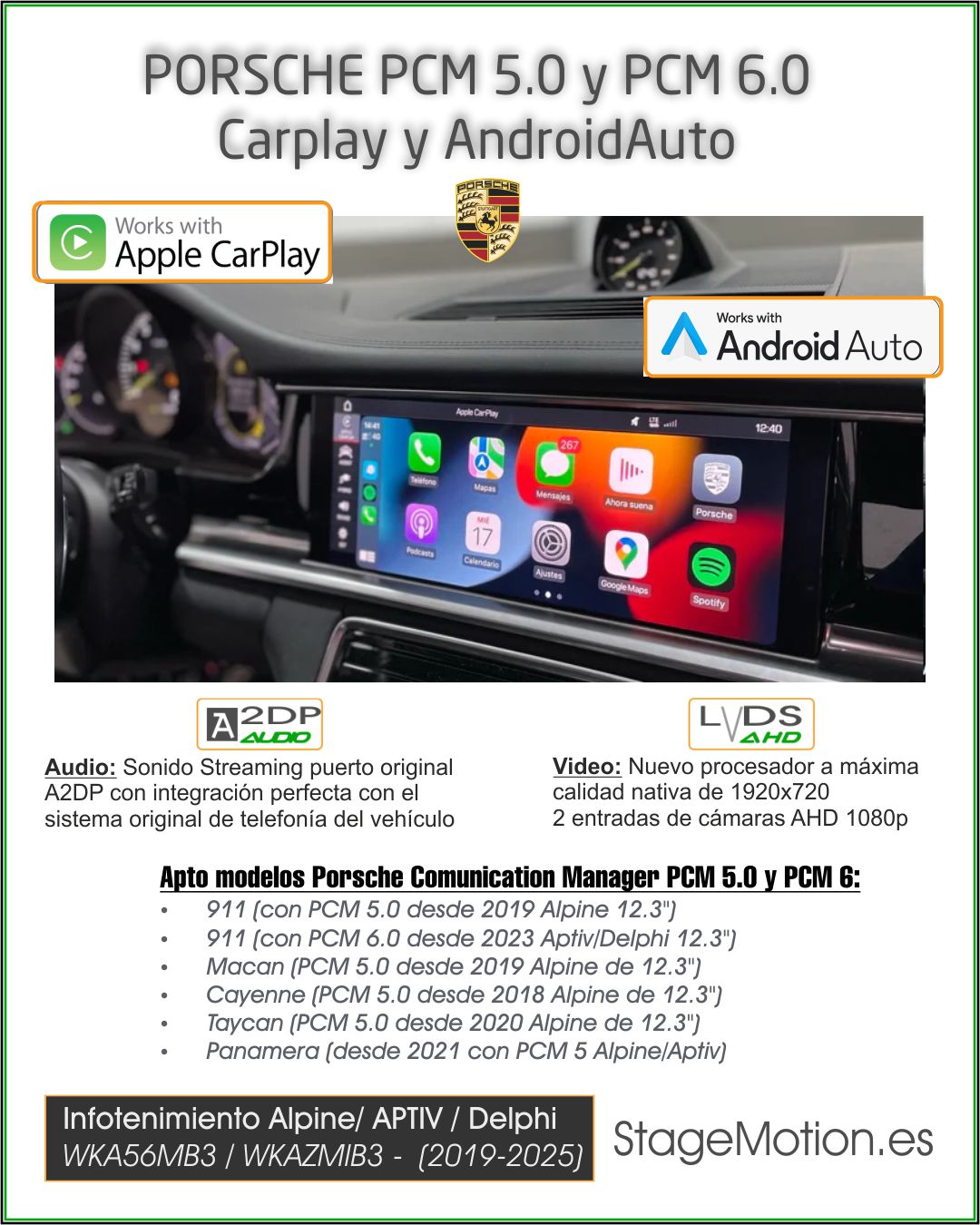 Kit Wireless Car-Play + Android Auto + Visión AHD MIB2P/MIB3/STD2 Audi/VAG 8.8"/10,1"/10.4"/12"/13" Táctil (2018-2025)