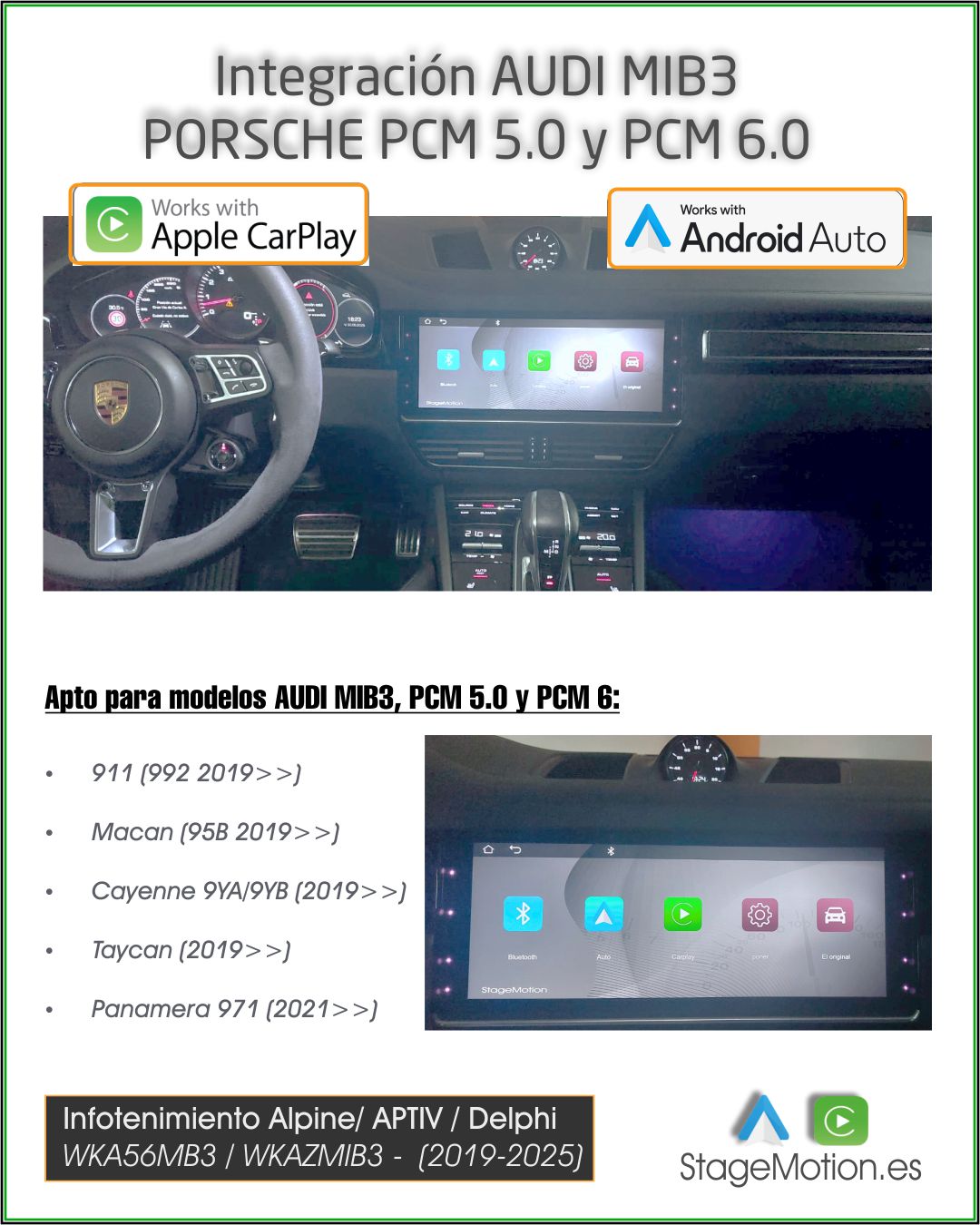 Kit Wireless Car-Play + Android Auto + Visión AHD MIB2P/MIB3/STD2 Audi/VAG 8.8"/10,1"/10.4"/12"/13" Táctil (2018-2025)