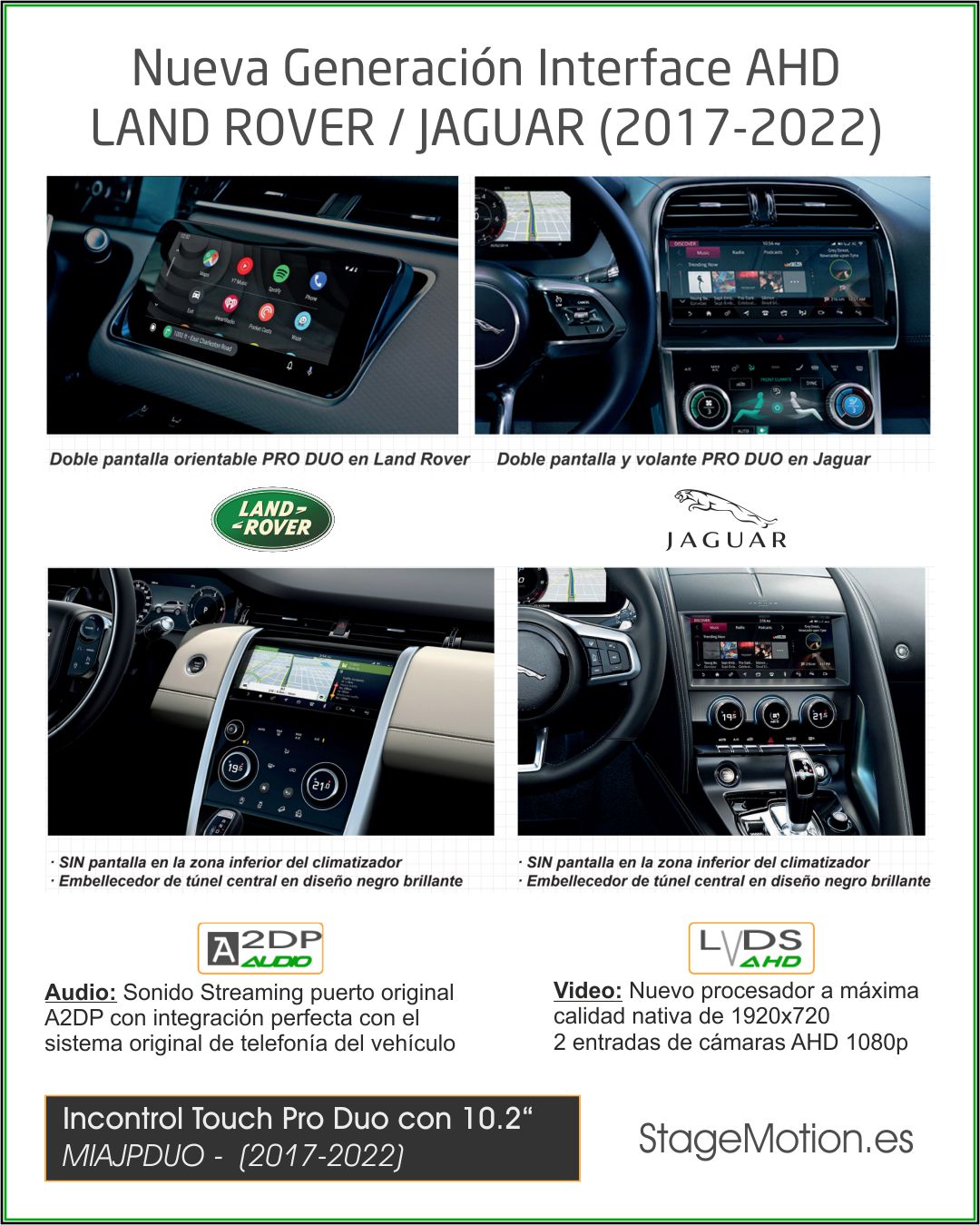 Interface AHD Cámaras/Vídeo In Touch PRO DUO 10,2" LandRover/Jaguar (2017-2022)