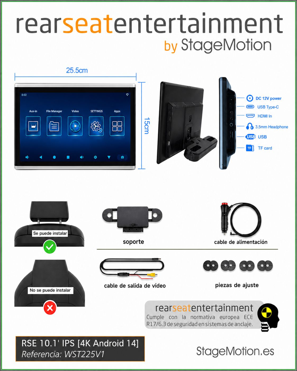 Pantalla Entretenimiento RSE 10.1' [Curved 4K + Screen Casting] (v.2025)