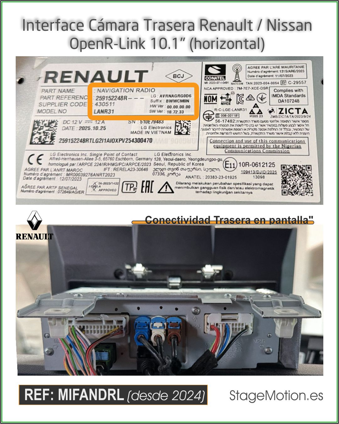 Interface Video AHD/HDMI NISSAN/RENAULT & Android OpenR-Link 10.1" *horizontal
